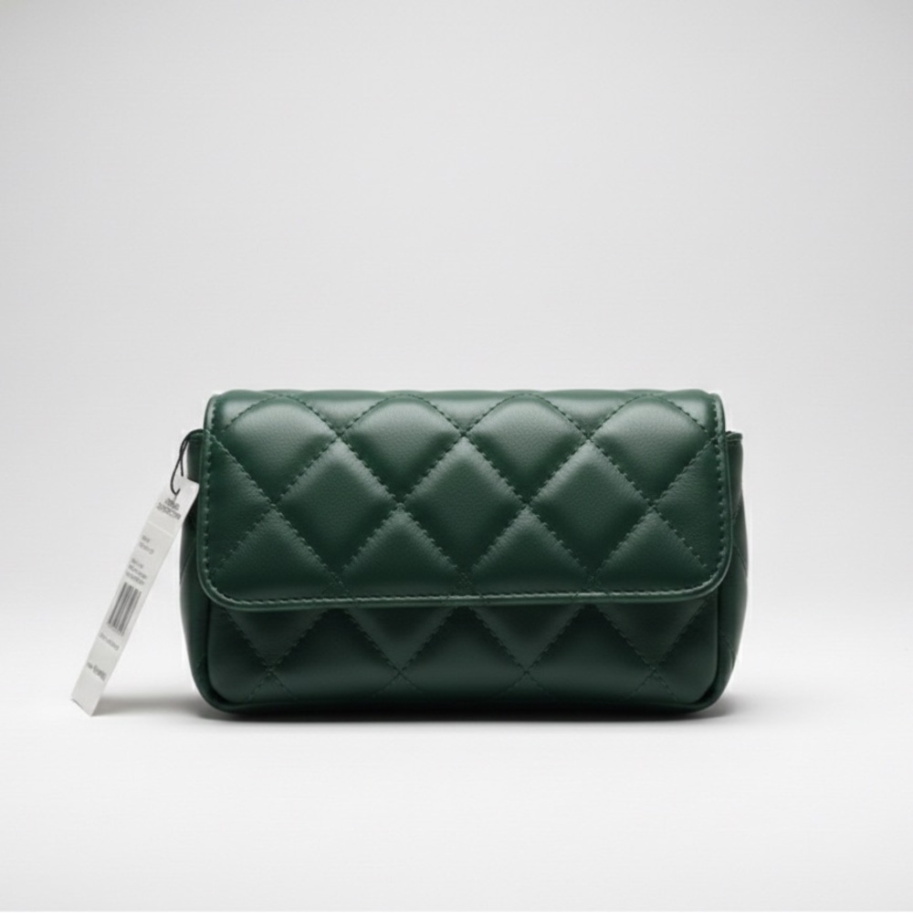 French Connection Elegant Dark Green Quilted Handbag - Picture 3 of 5